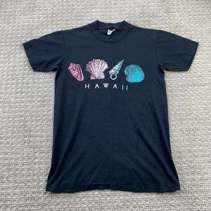 Vintage Stedman Hawaii Shirt Men XS Women S Black Hawaiian Shells Single Stitch